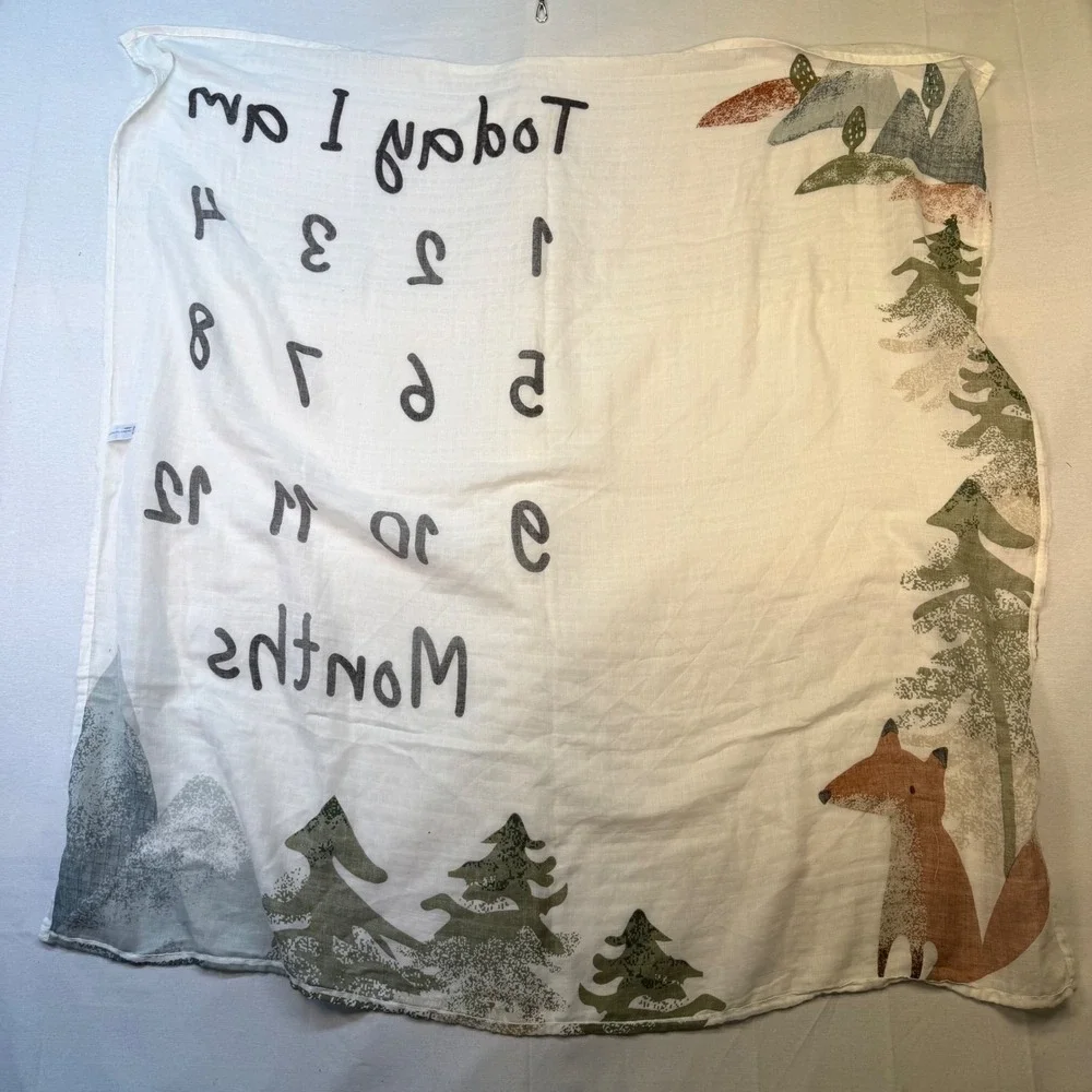 Modern Moments by Gerber Baby Milestone Blanket Woodland Fox Forest Muslin